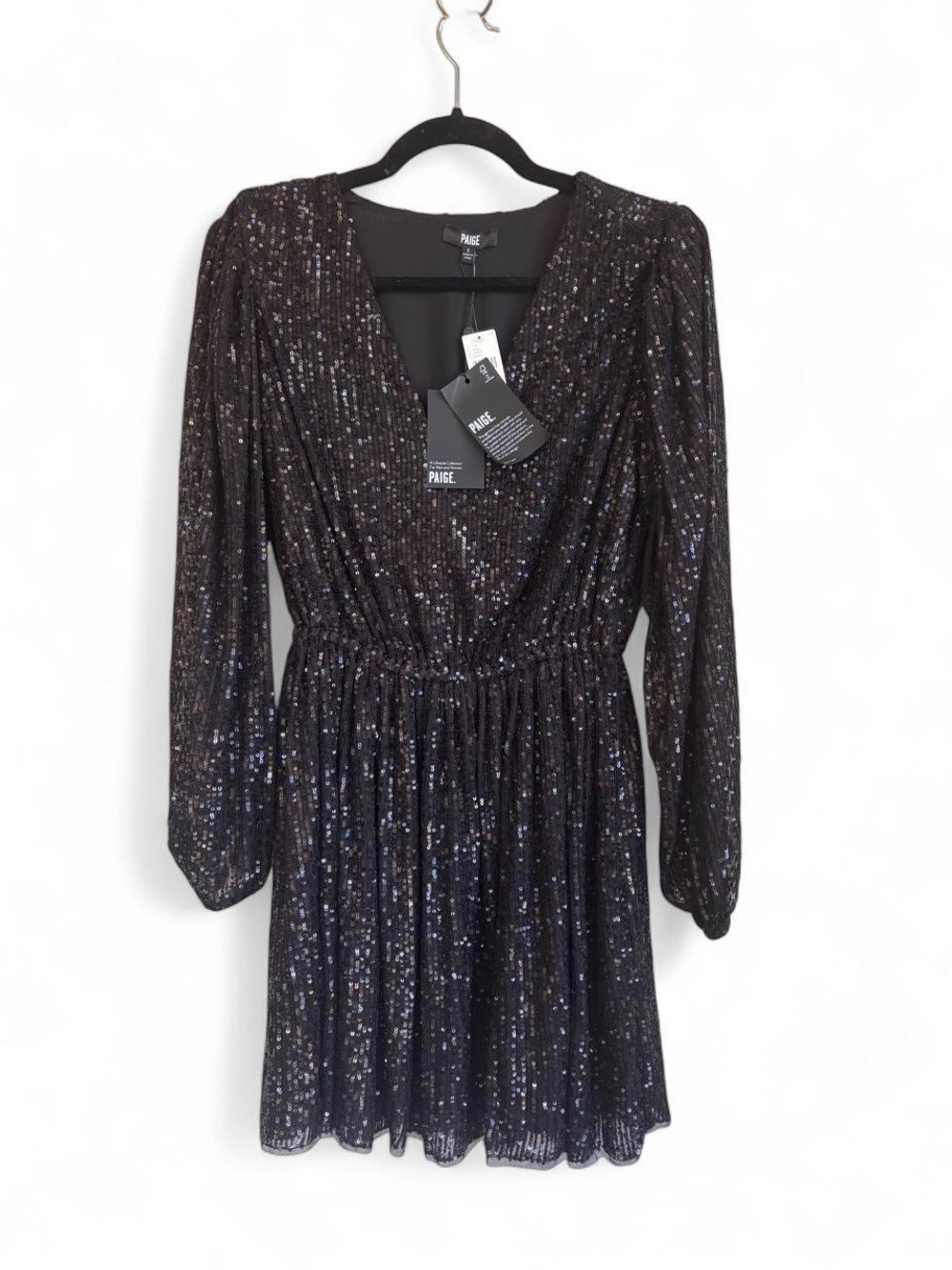 PAIGE Black Sequin Long-Sleeve Mini Dress